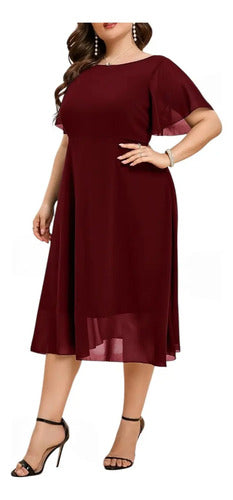 Vestido Fiesta Gasa Talla Grande Manga Corta Vg 101