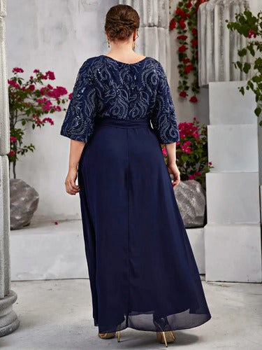 Vestido Fiesta Largo Matrimonio Bordado Talla Grande  Ep 435 Azul L