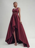 Vestido Fiesta Largo Asimetrico Burdeo Ep 169