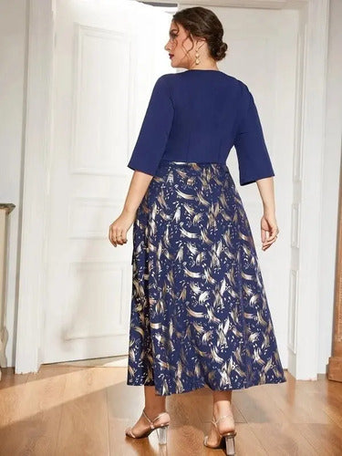 Vestido Escote Cruzado Estampado Talla Grande  Vg 107