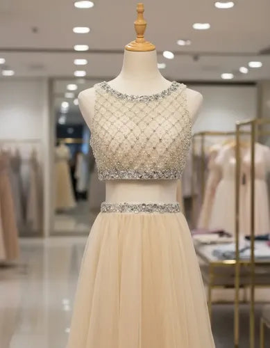 Vestido Graduación Crop Top Falda Ep 309 Beige 4