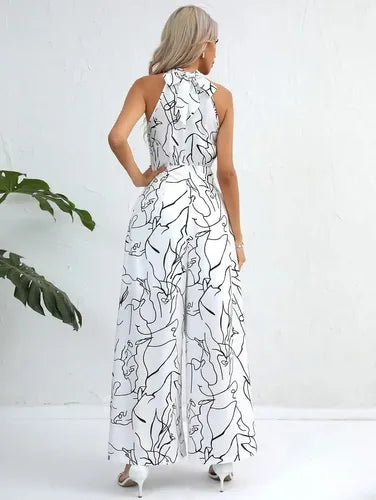 Entero Jumpsuit Mono Estampado Halter Fiesta Bolsillo El 198