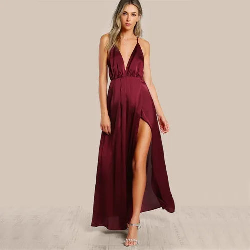 Vestido Maxi Largo Fiesta Burdeo Y Verde Va 376