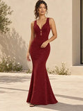 Vestido largo rojo corte sirena hombros descubiertos