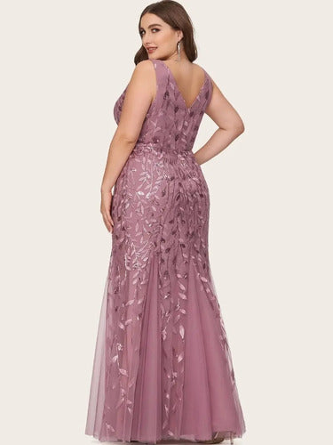Vestido Fiesta Lentejuela Sirena Tul Talla Grande Ep 143