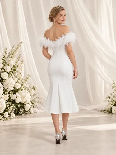 Vestido midi blanco corte princesa strapless
