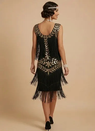 Vestido midi charlestón años 20 negro