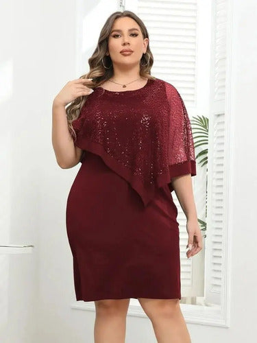 Vestido Fiesta Talla Grande Manga Capa Vg 130