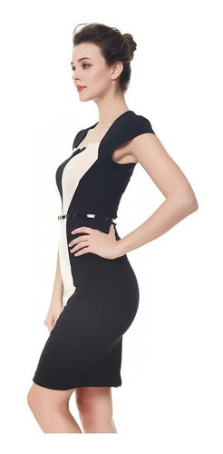 Vestido Negro Con Beige Oficina Bodycon Va 293 Multicolor Xl