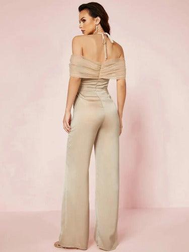 Jumpsuit escote halter de fiesta · Beige - vista 2