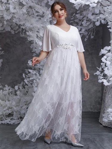 Vestido Novia Largo Manga Encaje Talla Grande Ns 10