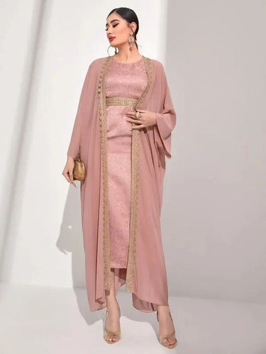 Vestido Jacquard Y Capa De Gasa Túnica Ep 439