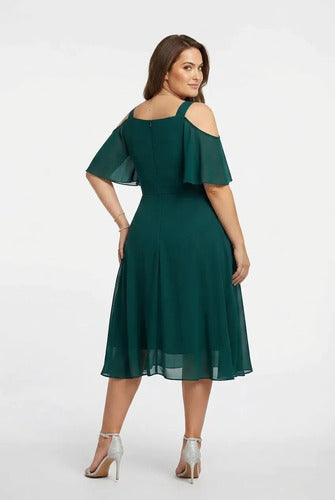 Vestido midi hombros descubiertos multicolor talla grande