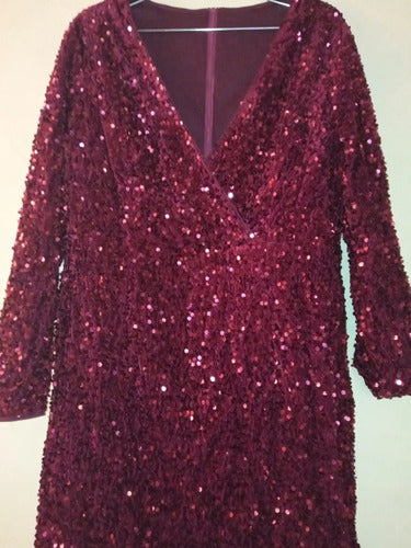 Vestido Fiesta Lentejuela Talla Grande Manga Larga Vg 91