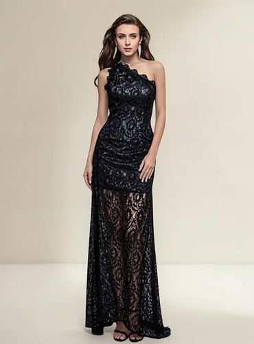 Vestido Negro Encaje Transparencia  Ve 50 Negro S