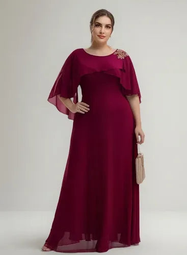 Vestido Fiesta Largo Talla Grande Manga Capa Ep 438