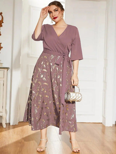 Vestido Escote Cruzado Estampado Talla Grande  Vg 107