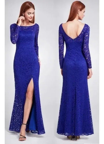 Vestido Fiesta Encaje Largo Ajustado Manga Larga Ep 92