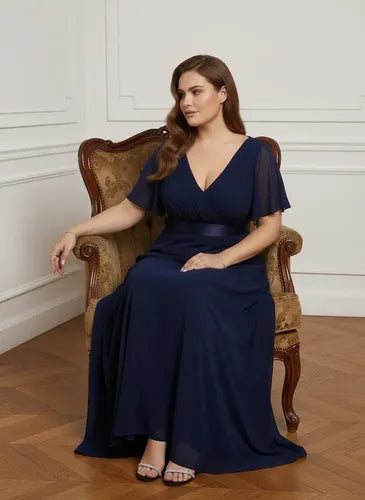 Vestido evasé largo al tobillo burdeo talla grande