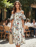 Vestido Floral Boho Hombros  Va 365 Blanco Xs
