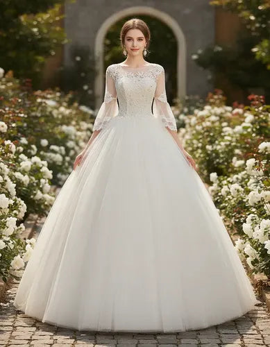Vestido De Novia Marfil Ivory Princesa Manga Nf 09