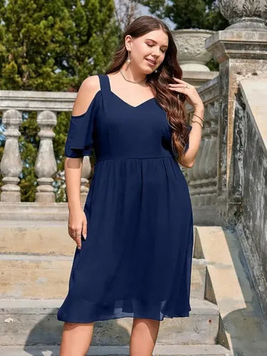 Vestido Fiesta Talla Grande Manga Hombros Descubierto Vg 152