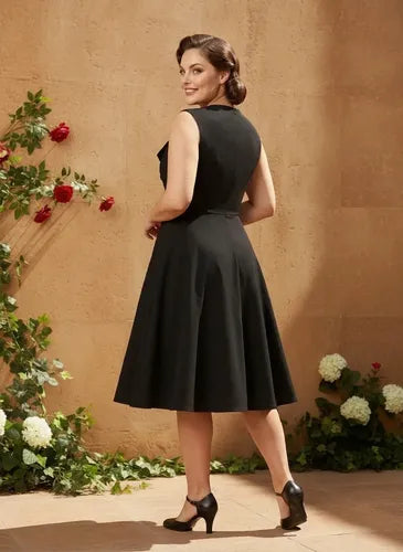 Vestido corto bordó y negro pin up años 50 evasé