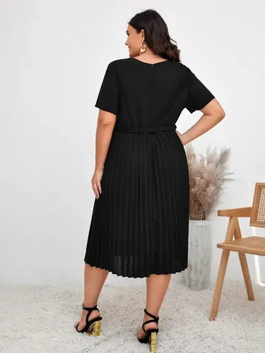 Vestido Fiesta Talla Grande Plisado Manga Vg 154 Negro 3xl