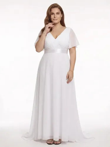Vestido largo blanco de novia talla grande en gasa
