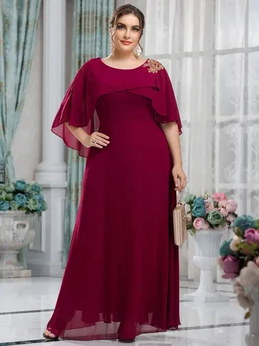 Vestido Fiesta Largo Talla Grande Manga Capa Ep 438