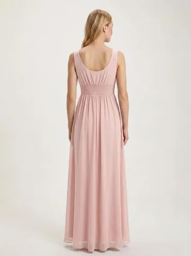 Vestido largo de gasa con escote V y caída evasé