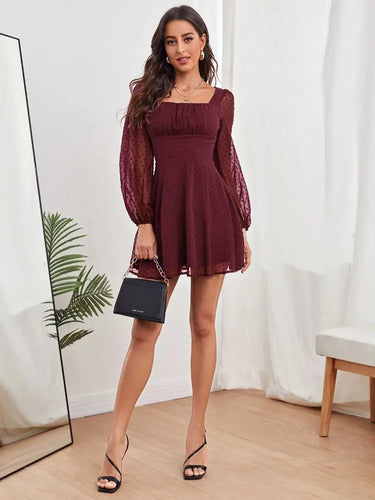 Vestido Escote Cuadrado Entallado Acampanado Va 479