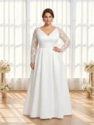 Vestido de novia princesa manga larga talla grande