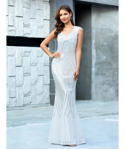 Vestido Fiesta  Largo Lentejuelas Ep 182 Blanco 10
