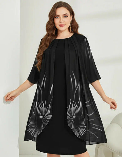 Vestido Fiesta Talla Grande  Negro Vg 48