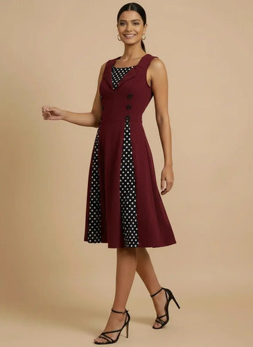 Vestido corto rojo y burdeo pin-up evasé