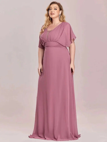 Vestido Fiesta Largo Gasa Talla Grande Manga  Ep 189