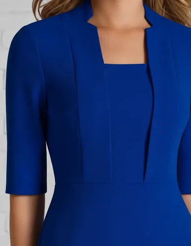 Vestido corto azul formal corte tubo con manga corta