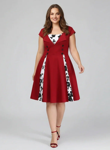 Vestido corto burdeo pin up años 50 escote corazón