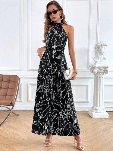 Entero Jumpsuit Mono Estampado Halter Fiesta Bolsillo El 198