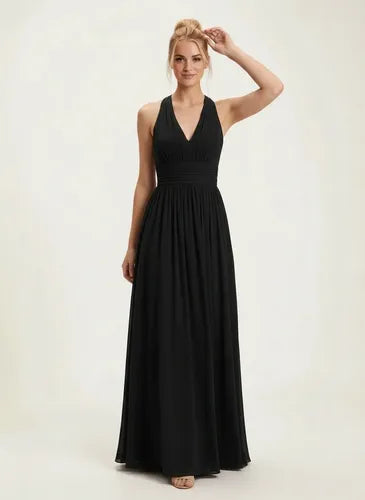 Vestido largo halter de gasa para fiesta