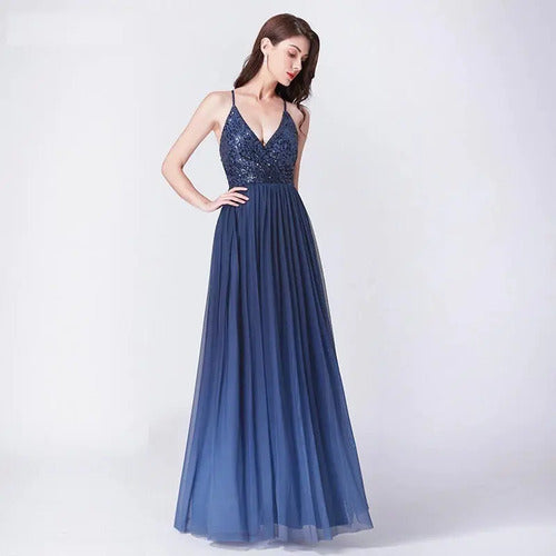 Vestido Fiesta Largo Lentejuelas Ep 130 Azul Oscuro 8