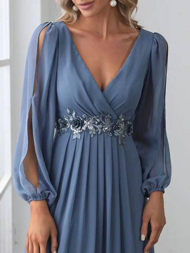 Vestido Novia De Cuello En V, Línea A, Mangas Largas  Ne 29