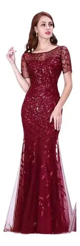 Vestido Fiesta Largo Lentejuelas Manguita Talla Ep 131
