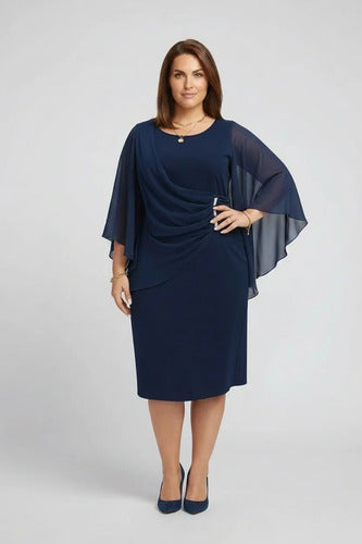 Vestido midi manga capa talla grande