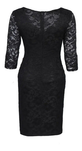 Vestido Negro Manga 3/4 Fiesta Va 221