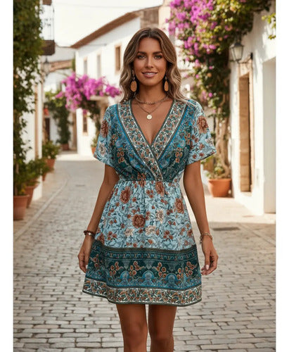Vestidos Bohemio Hippie Corto Verde L
