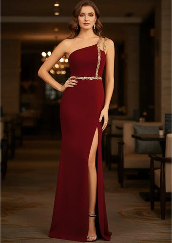 Vestido Fiesta Largo Ep 244 Burdeo-plateado M