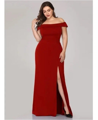 Vestido Fiesta Largo Sin Hombros Talla Grande Ep 188 Bordó 16