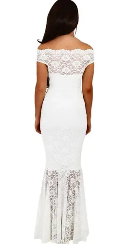 Vestido Largo Fiesta Blanco Sirena  Encaje Ve 63 Blanco M
